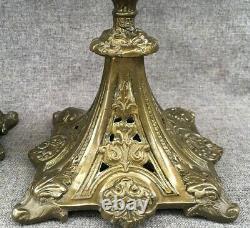 Antique pair of french Napoleon III candlesticks 19th century bronze signed 5lb