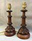 Antique Pair Of French Lamps 1940's Woodwork Sculpture Signed Black Forest