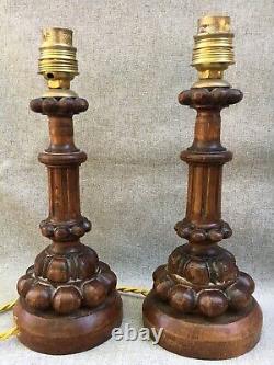 Antique pair of french lamps 1940's woodwork sculpture signed black forest