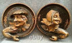 Antique pair of french sculptures store sign early 1900's woodwork carvings 3lb