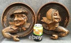 Antique pair of french sculptures store sign early 1900's woodwork carvings 3lb