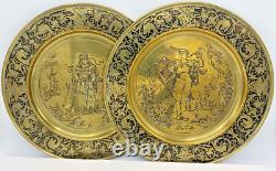 Antique pair of german decorative plates 19th century brass signed