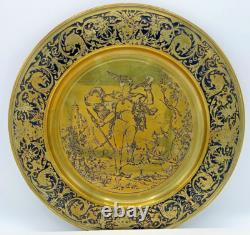 Antique pair of german decorative plates 19th century brass signed