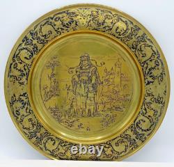 Antique pair of german decorative plates 19th century brass signed
