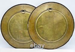 Antique pair of german decorative plates 19th century brass signed