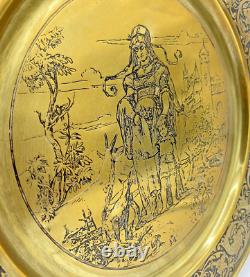 Antique pair of german decorative plates 19th century brass signed