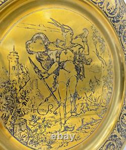 Antique pair of german decorative plates 19th century brass signed