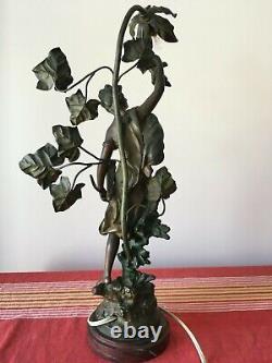 Antique pair of gorgeous French metal figurine lamp signed Math. Moreau