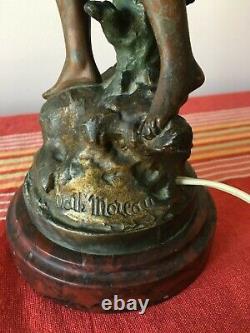 Antique pair of gorgeous French metal figurine lamp signed Math. Moreau