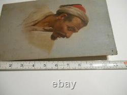 Antique pair signed painting orentalist african tribesman on board flores