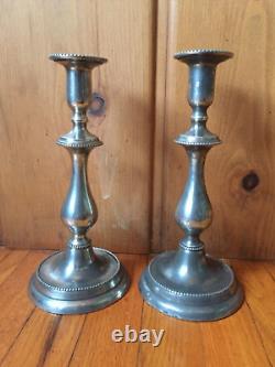 Antique pewter georgian candlesticks hallmarked pair english 1830 gadrooned