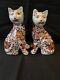 Antique Porcelain Pair Of Signed Japanese Imari Sitting Cat Figurine