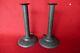 Antique Primitive 19th C Signed Pair Original Green Paint Hogscraper Candlestick