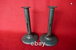 Antique primitive 19th c signed pair original green paint hogscraper candlestick