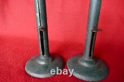 Antique primitive 19th c signed pair original green paint hogscraper candlestick