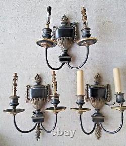 Antique signed 3 set pair +1 E. F. Caldwell Wall Sconces Urn Flame French