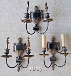 Antique signed 3 set pair +1 E. F. Caldwell Wall Sconces Urn Flame French