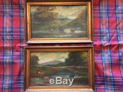 Antique vintage framed original signed oil paintings a pair by E Blanton 1876