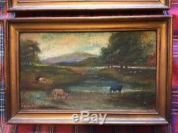 Antique vintage framed original signed oil paintings a pair by E Blanton 1876