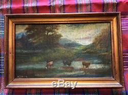 Antique vintage framed original signed oil paintings a pair by E Blanton 1876