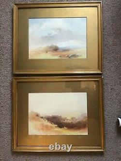 Antique vintage pair Gilt Framed early 20th Century Original Signed Watercolours