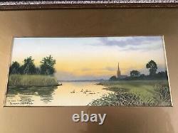 Antique vintage pair gilt framed signed original gouache/ Watercolour Paintings