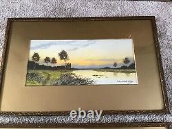 Antique vintage pair gilt framed signed original gouache/ Watercolour Paintings