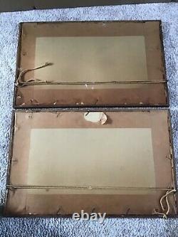 Antique vintage pair gilt framed signed original gouache/ Watercolour Paintings