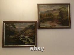 Antique vintage pair of framed signed original oil paintings circa 1926