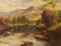 Antique vintage pair of framed signed original oil paintings circa 1926