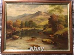 Antique vintage pair of framed signed original oil paintings circa 1926