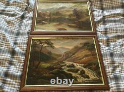 Antique vintage pair of framed signed original oil paintings circa 1926