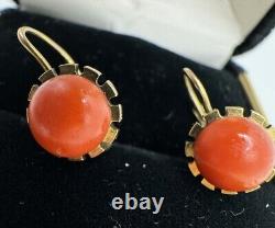Antiqued FRANZ BREUNING SIGNED FB 8k GOLD 333 NATURAL CORAL Designed EARRINGS