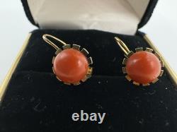 Antiqued FRANZ BREUNING SIGNED FB 8k GOLD 333 NATURAL CORAL Designed EARRINGS