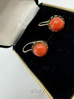Antiqued FRANZ BREUNING SIGNED FB 8k GOLD 333 NATURAL CORAL Designed EARRINGS