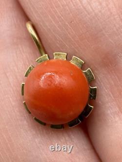 Antiqued FRANZ BREUNING SIGNED FB 8k GOLD 333 NATURAL CORAL Designed EARRINGS