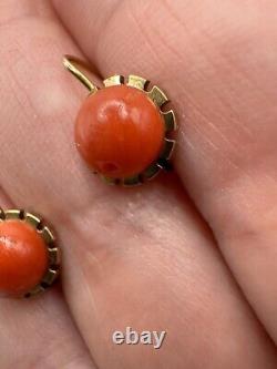 Antiqued FRANZ BREUNING SIGNED FB 8k GOLD 333 NATURAL CORAL Designed EARRINGS