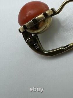 Antiqued FRANZ BREUNING SIGNED FB 8k GOLD 333 NATURAL CORAL Designed EARRINGS