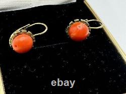 Antiqued FRANZ BREUNING SIGNED FB 8k GOLD 333 NATURAL CORAL Designed EARRINGS