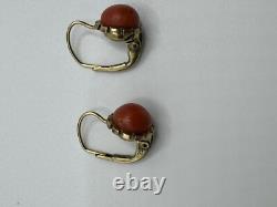 Antiqued FRANZ BREUNING SIGNED FB 8k GOLD 333 NATURAL CORAL Designed EARRINGS