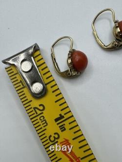 Antiqued FRANZ BREUNING SIGNED FB 8k GOLD 333 NATURAL CORAL Designed EARRINGS