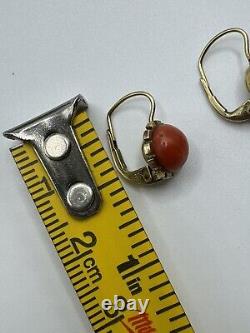 Antiqued FRANZ BREUNING SIGNED FB 8k GOLD 333 NATURAL CORAL Designed EARRINGS