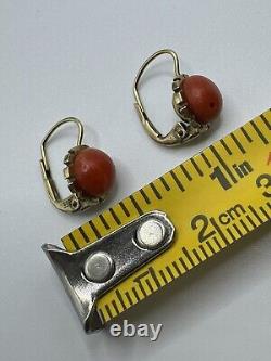 Antiqued FRANZ BREUNING SIGNED FB 8k GOLD 333 NATURAL CORAL Designed EARRINGS