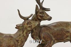 Art Deco Antique Pair of Stags Sculpture, Marble, Signed #48744