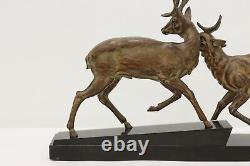 Art Deco Antique Pair of Stags Sculpture, Marble, Signed #48744