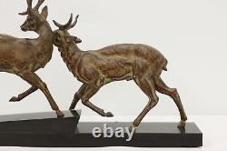 Art Deco Antique Pair of Stags Sculpture, Marble, Signed #48744