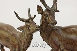 Art Deco Antique Pair of Stags Sculpture, Marble, Signed #48744