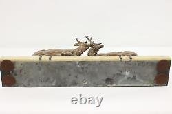 Art Deco Antique Pair of Stags Sculpture, Marble, Signed #48744