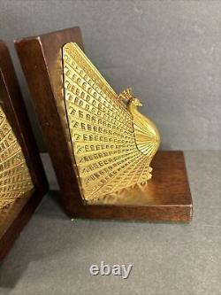 Art Deco Bronze Bookends/Signed/Bauer/Austria C. 1930/Peacock/Birds/Mahogany/Gold