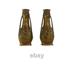 Art Nouveau Fairy Vase Pair by Jean Garnier, French Antique Jugendstil Signed
